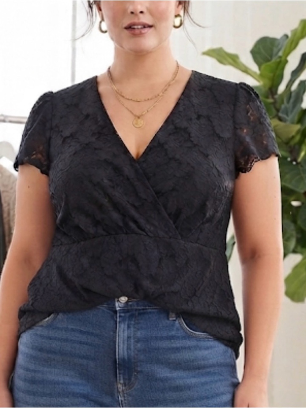 Venezia Lane Bryant Black Floral Lace Surplice Top (14/16)